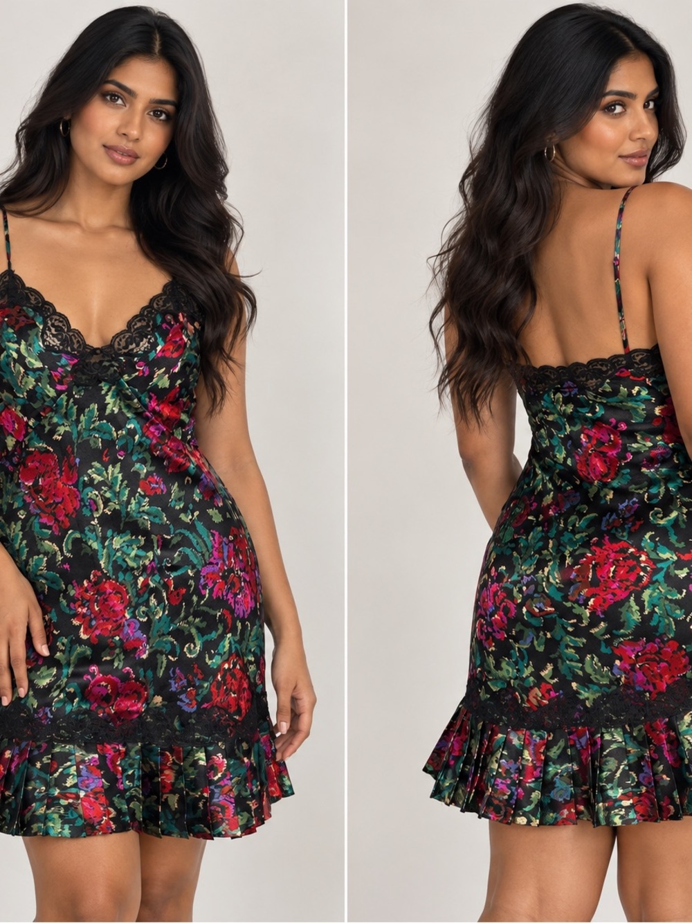 Victoria’s Secret Floral Lace Chemise Nightgown Size S Pleated Hem